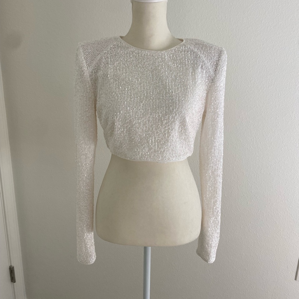 Michael Costello Cream Long Sleeve Crop Top